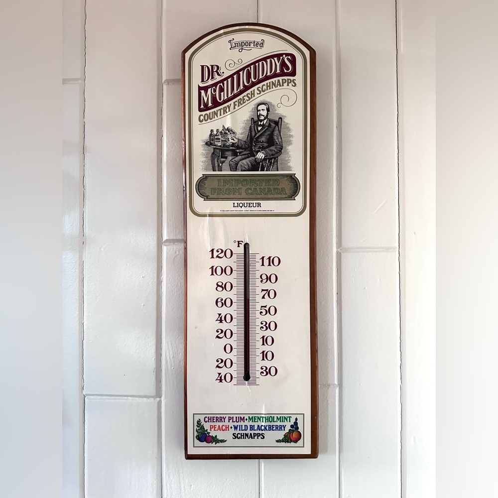 Dr. McGillicuddy's Wooden Wall Hanging Thermometer Advertising Sign WORKS